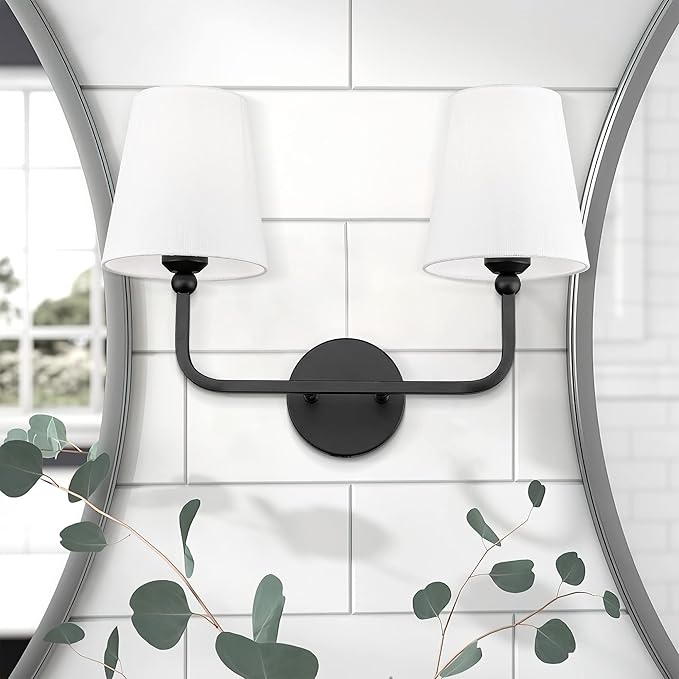 2-Light Bathroom Light Fixtures, Matte Black Vanity Lights, Double Wall Sconce - Image 5