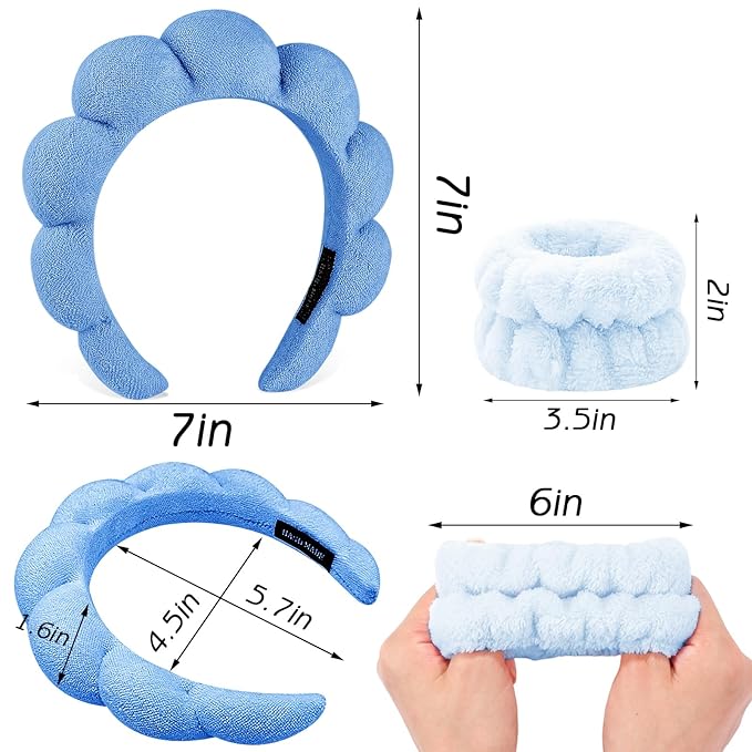 Zkptops 6Pcs Spa Headband for Washing Face Wristbands Set Women Bubble Makeup - Image 4