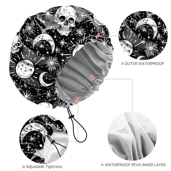 Shower Cap Reusable Double Layer Adjustable Elastic Waterproof EVA Hair Bath - Image 3