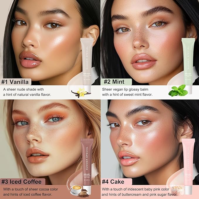 4 PCS Lip Glossy Butter Nourishing Balm, Lightweight, Non-Sticky, Long-lasting - Image 3