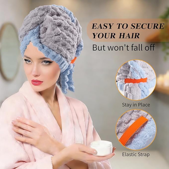 Hair Towel Wrap for Women, High Absorbency Hair Drying Towel Wrap, Lightweight - Image 7