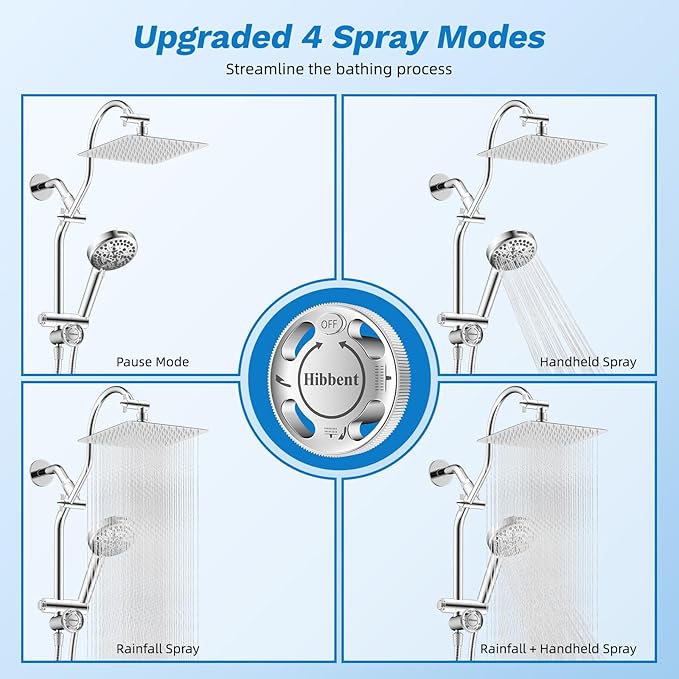 Hibbent cUPC Certified All Metal 10" Rainfall Showerhead Combo, High Pressure - Image 3