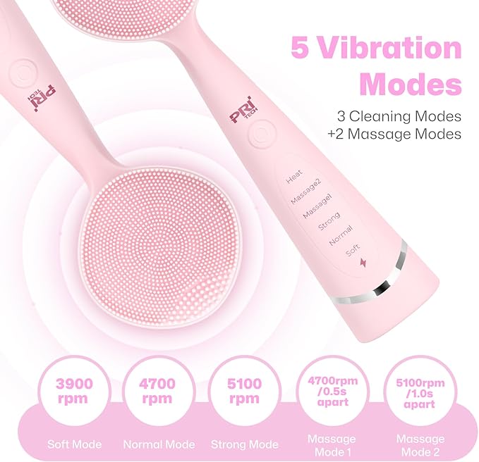 PRITECH Facial Cleansing Brush, Rechargeable Silicone Face Scrubber - Image 6