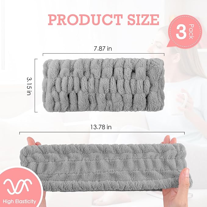3PCS Spa Headband for Women – Soft Terry Cloth Hairband for Facial Makeup - Image 2