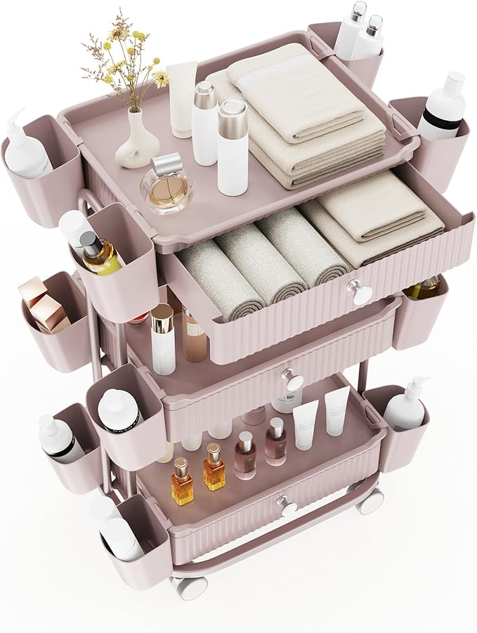 3 Tier Drawer Beauty Cart with 12 Movable Storage Organizer, Thickened ABS & - Image 9