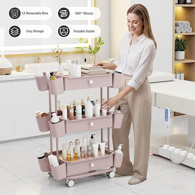 3 Tier Drawer Shelf Beauty Cart - Image 3