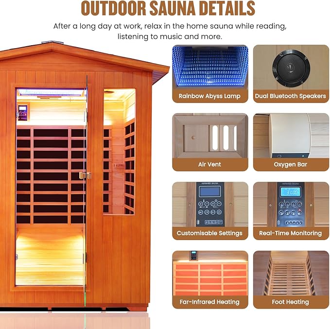 OUTEXER Outdoor 4 Person Sauna Far Infrared Saunas Dry Sauna Room Red Cedar and - Image 4