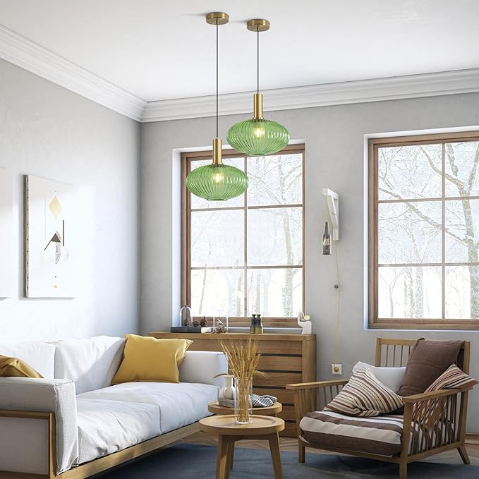 KCO Lighting Modern Gold Globe Pendant Light Black Green Glass Bathroom Fixture - Image 5