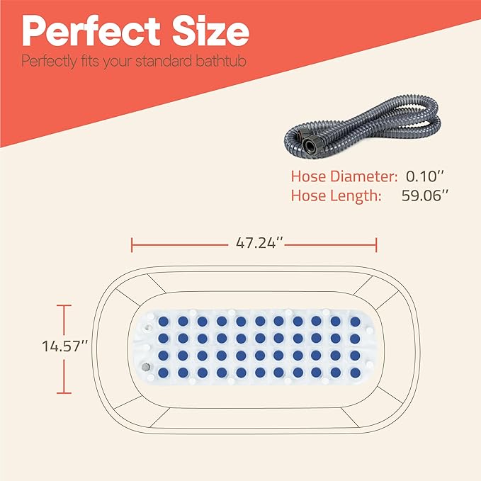 Bubble Bath Massager Mat for Bathtub, 47.24" x 14.57" Full-Body Heated Air Spa - Image 2