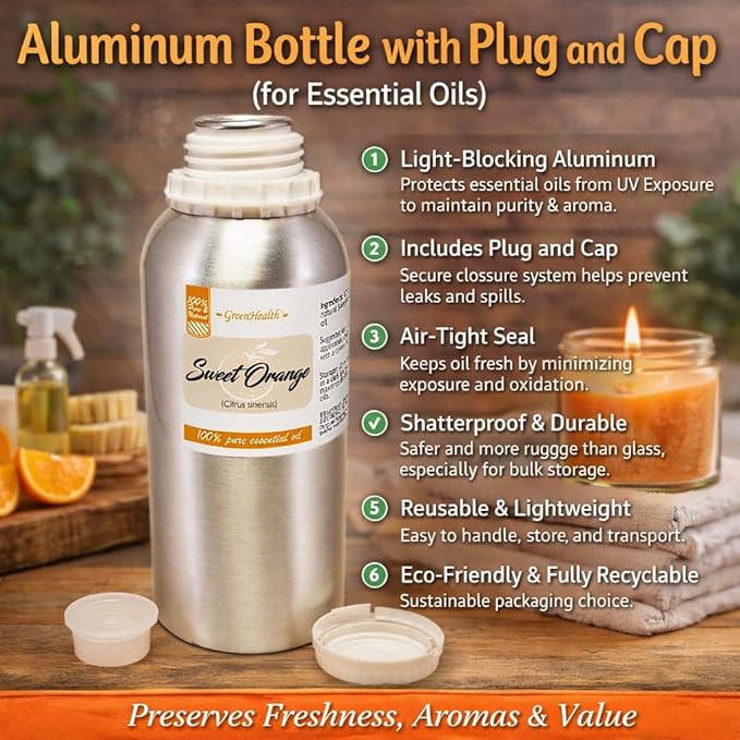 Sweet Orange Essential Oil – 16 fl oz Aluminum Bottle w/Plug Cap – 100% Pure - Image 3