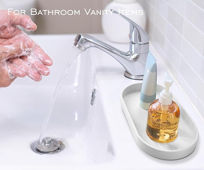 White Small Tray, Oval Tray for Bathtub Bathroom Vanity Items, Countertop - Image 5