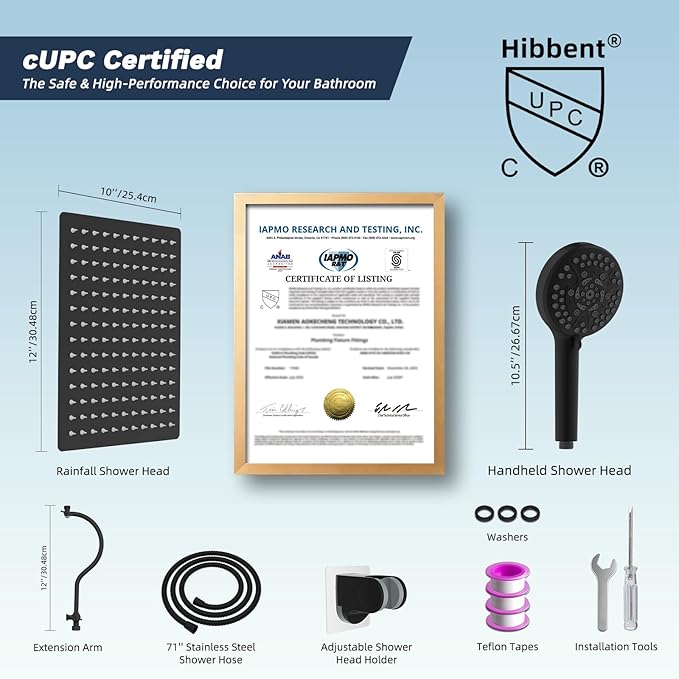 Hibbent 12'' All Metal CUPC Certified Shower Head, High Pressure Rainfall - Image 8