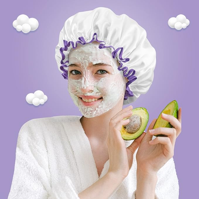 Aquior Shower Cap, Shower Cap for Women Reusable Waterproof, Large Bath Hair - Image 4