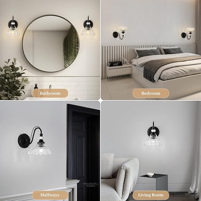 1 Piece Black Wall Sconce, 1-Light Black Farmhouse Wall Sconce - Image 5