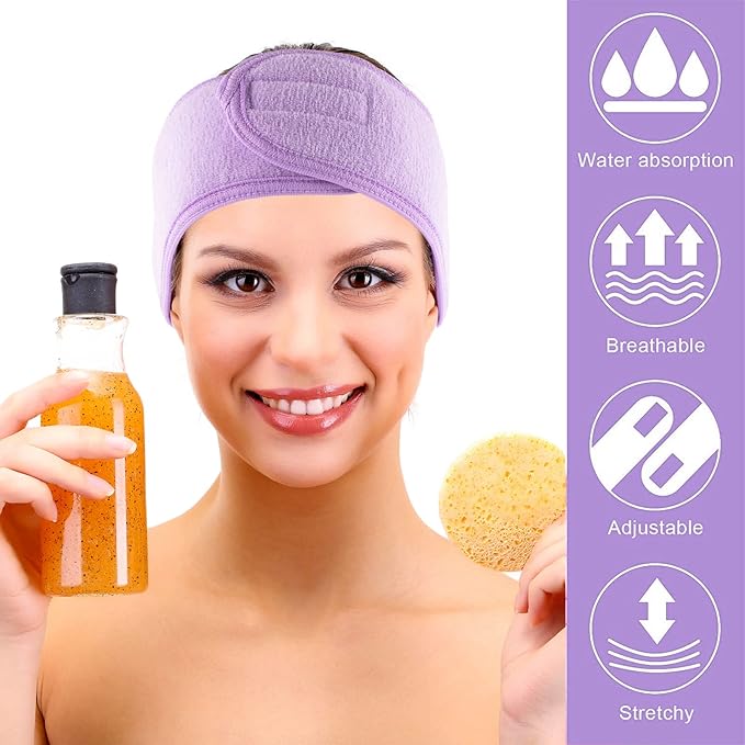 Whaline Spa Facial Headband 4 Packs Head Wrap Terry Cloth Headband Adjustable - Image 6
