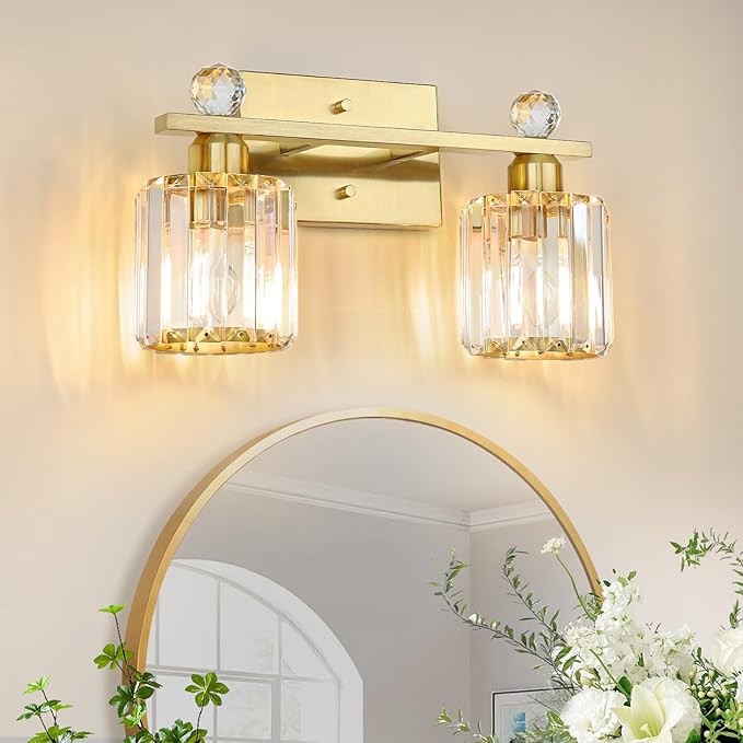 2-Light Gold Bathroom Light Fixtures, Modern Bathroom Vanity Lights Fixture by KunruiTAI