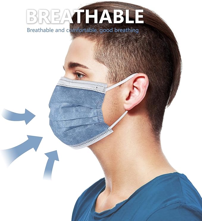 akgk Disposable Face Masks 100Pcs, 3 Layer Protective Face Mask Navy Blue Face - Image 5