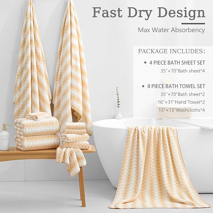 8 Piece Bathroom Towel Set |2 Oversized Bath Towels, 2 Hand Towels, 4 - Image 4