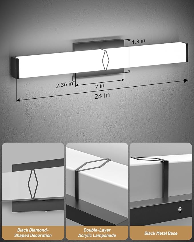 Modern Bathroom Light Fixtures, 24inch Dimmable LED Bathroom Vanity Lights Over - Image 4
