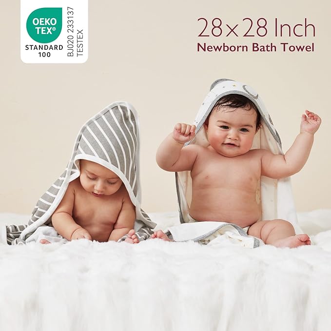 Momcozy Baby Hooded Towel, 2 Pack Cotton Bath Towel - Image 6
