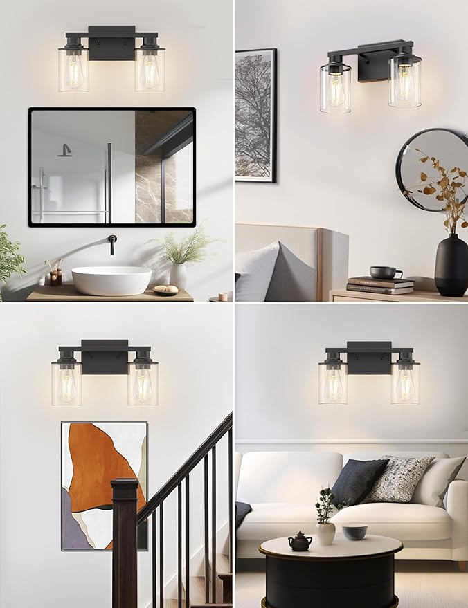 L LOHAS LED 2-Light Black Bathroom Light Fixtures, Modern Lighting Fixtures - Image 2