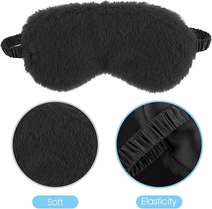 2 Pcs Black Plush Eye Mask Soft Sleeping Blindfold Eye Cover Comfortable Furry - Image 6