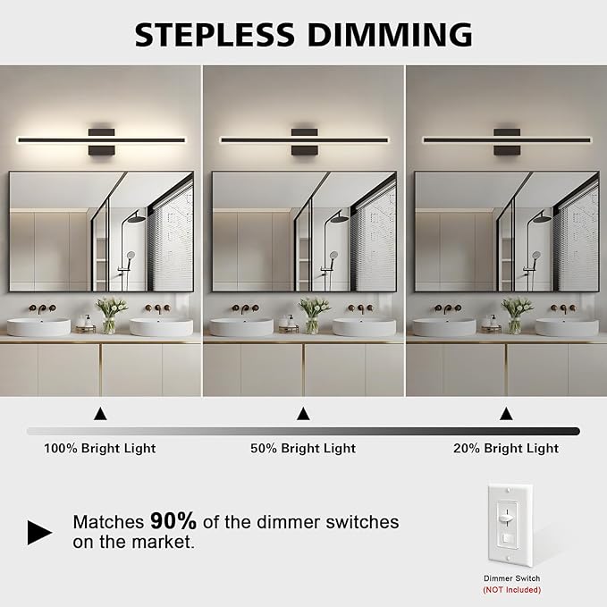JUSHENG Black Vanity Lights for Bathroom, 5CCT Dimmable Bathroom Lights Over - Image 3