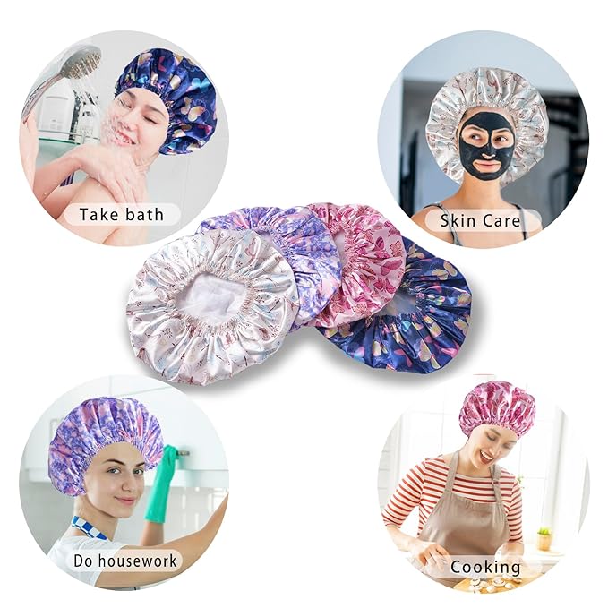 Shower Cap for Women, Double Layers Shower Caps Reusable Waterproof, Bathing - Image 6