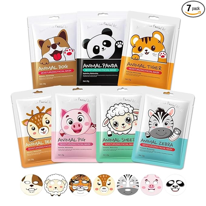 7 Packs Cute Animal Character Design Facial Masks, Deep Hyrating Spa Masks by Beenefits