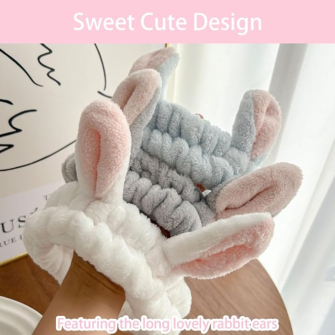 musejoy 2 Pcs Headband Bunny Ears Headband, Cute Spa Headbands - Image 4