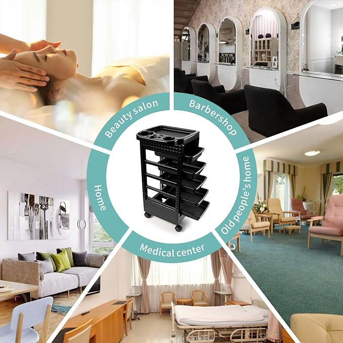 Salon Trolley Cart with 5 Drawers, Beauty Rolling Hair Rack with Worktop - Image 7