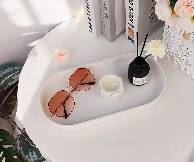 White Small Tray, Oval Tray for Kitchen Counter, Bathtub Bathroom Vanity Items - Image 2