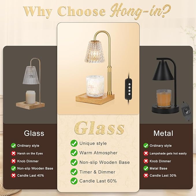 Hong-in Crystal Adjustable Height Candle Warmer Lamp - Image 4