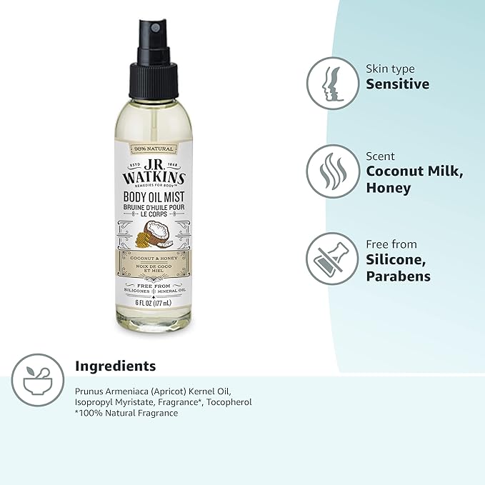JR Watkins Natural Hydrating Body Oil Mist, Coconut Milk & Honey, Moisturizing - Image 10