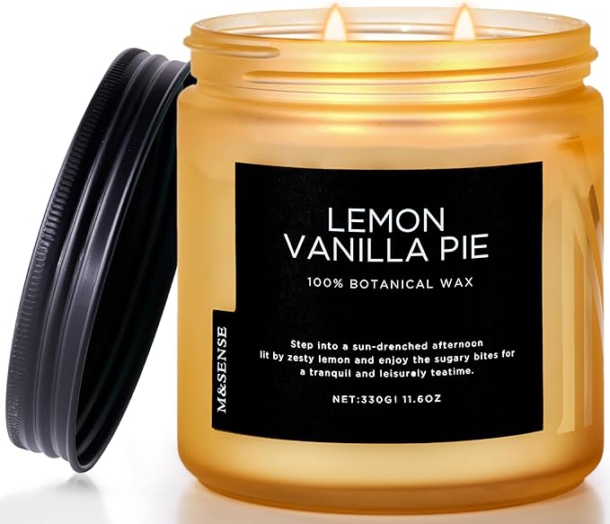 M&SENSE Lemon Vanilla Scented Candles, 11.6oz Natural Soy Wax, 70 Hours Long by MSENSE