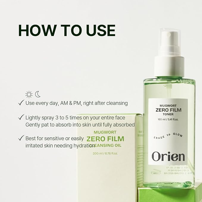 Orien Mugwort Zero Film Toner 5.41 fl.oz. 160ml ㅣpH5.5 Calming, Hydrating Spray - Image 7