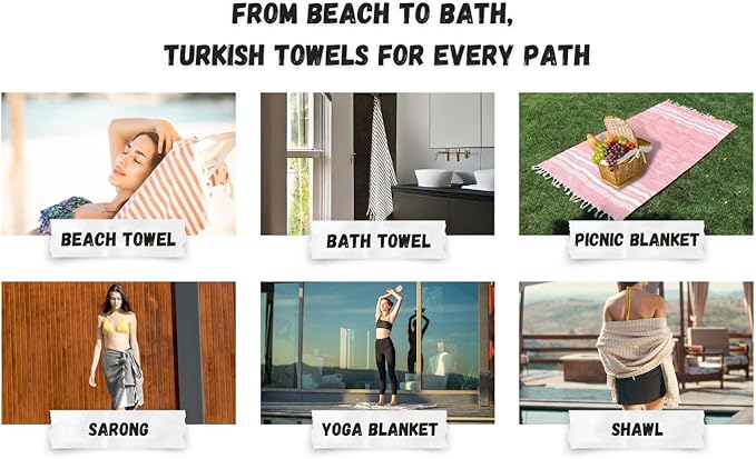 Bazaar Anatolia Turkish Beach Towel – 100% Cotton, Quick Dry, Sand Free Striped - Image 3
