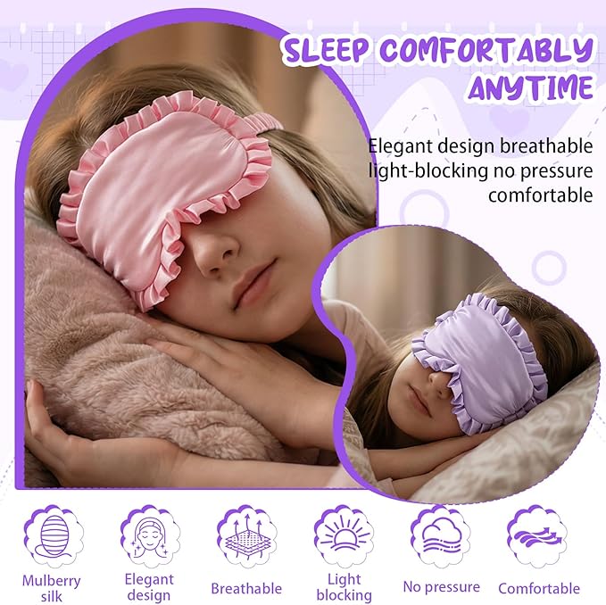 2 Pcs Silk Eye Mask with Adjustable Strap, Ultra Soft Sleep Mask Eye Cover - Image 3