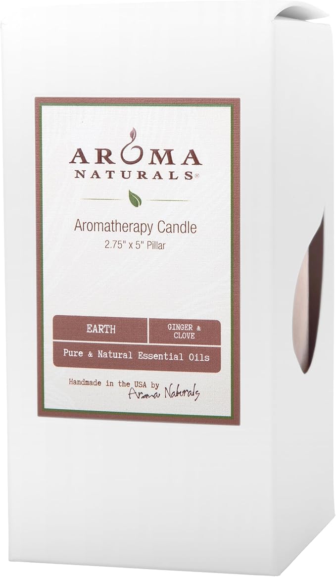 Aroma Naturals Ginger and Clove Essential Oil Beige Scented Pillar Candle - Image 2