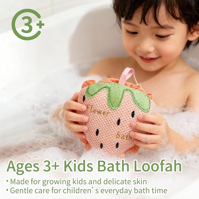 Kids Loofah, Cute Octopus & Bear Bath Sponge, Double-Layer Soft Mesh Loofah - Image 5