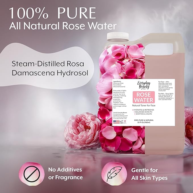 Rose Water Facial Toner - 32oz Bulk Alcohol-Free Vegan All Natural Refreshing - Image 2