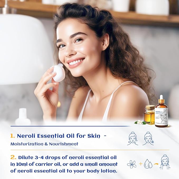HIQILI Neroli Essential Oil 3.38 Fl Oz, Pure Natural Neroli Oil - Image 3