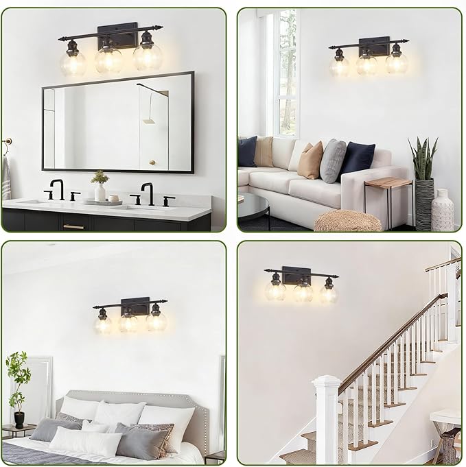 3-Light Bathroom Light Fixtures Matte Black Vanity Light Over Mirror Modern - Image 8
