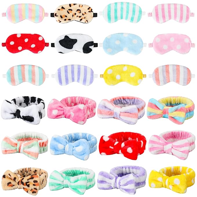 Xuhal 24 Pcs Spa Sleepover Party Favors Supplies Plush Headband and Eye Mask by Xuhal