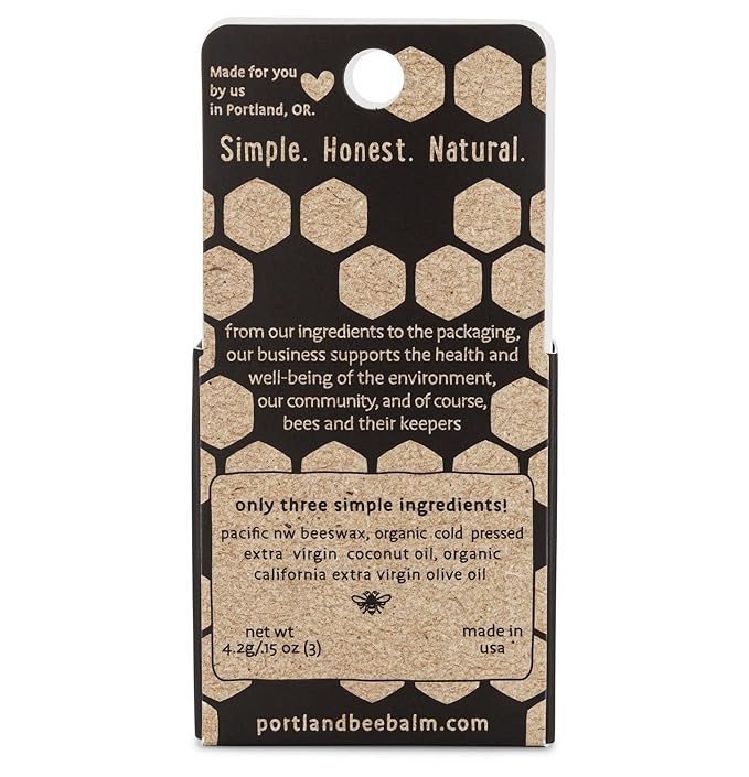 Portland Bee Balm All Natural Handmade Beeswax Based Lip Balm, Unscented 3 Count - Image 2