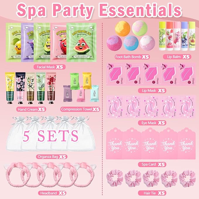 55PCS Spa Party Supplies for Girls, Spa Party Favors Face Masks, Hand Cream - Image 3