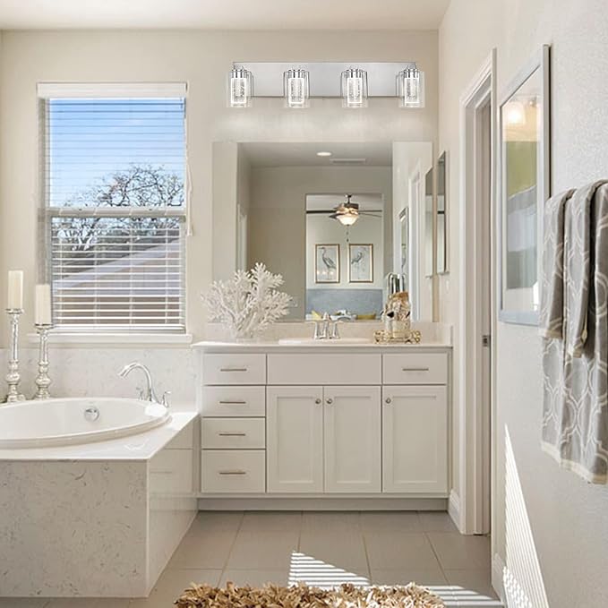 Brushed Nickel 4-Light Vanity Light, Crystal Bubble Glass - Image 2