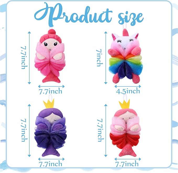 Tatuo 4 Pcs Animal Bath Loofahs Kids Body Loofah Cartoon Shower Cute Bath - Image 2