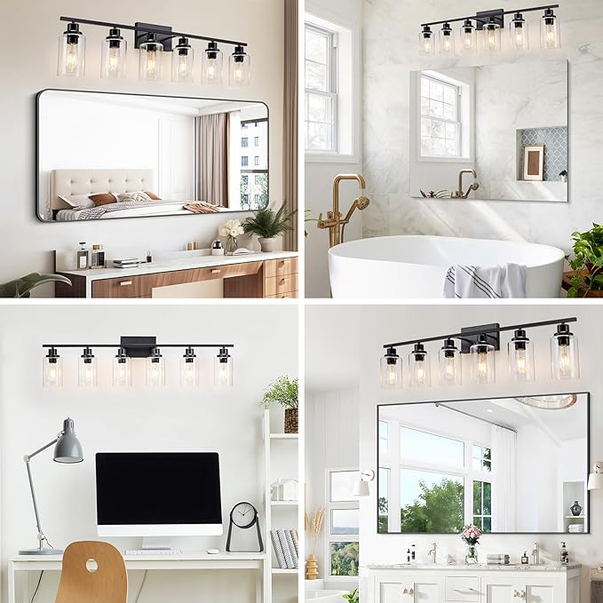 6 Light Bathroom Light Fixtures Black Vanity Light Over Mirror Modern Farmhouse - Image 5