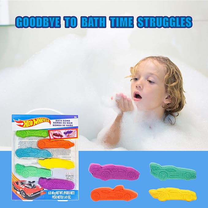 Hot Wheels 6 Piece Bath Bombs for Kids, Bubble Gum Scented, Bath Toys for Kids - Image 5